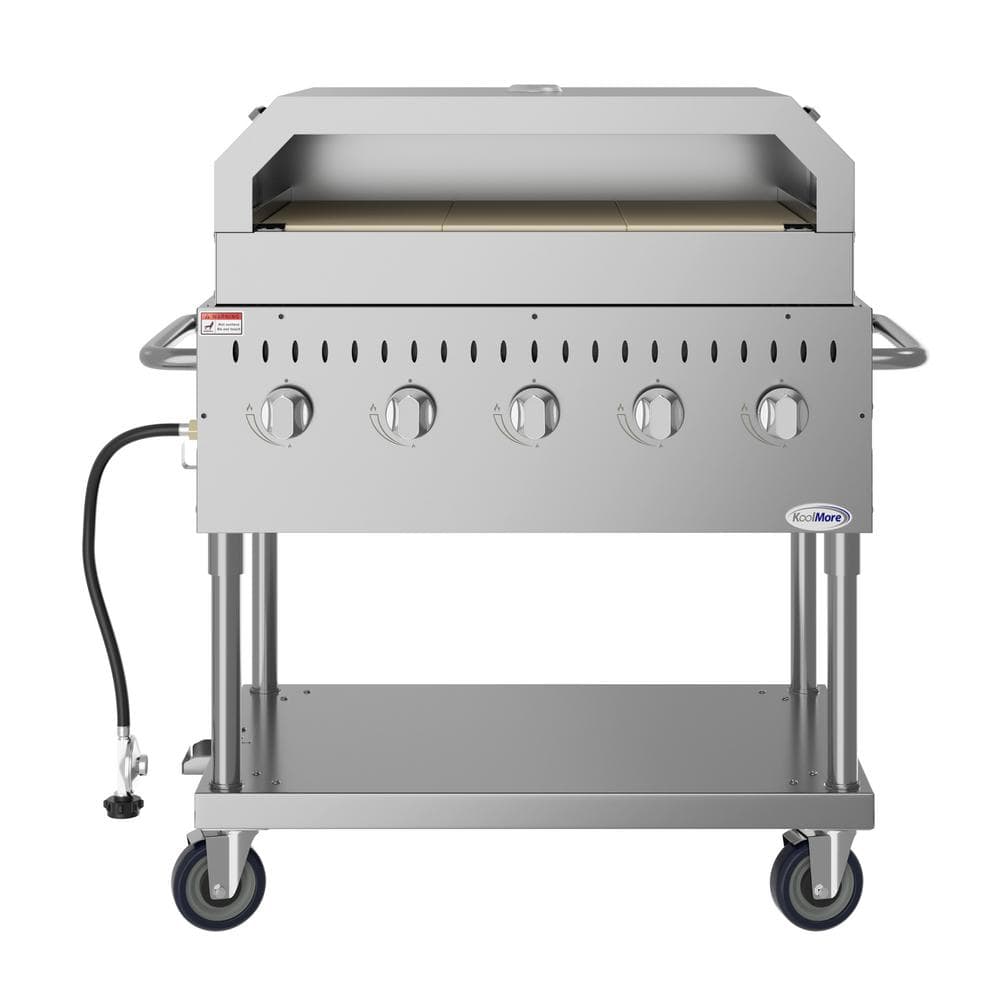 Koolmore Portable Commercial Outdoor Propane Grill 36 in. with Pizza Oven in Stainless Steel
