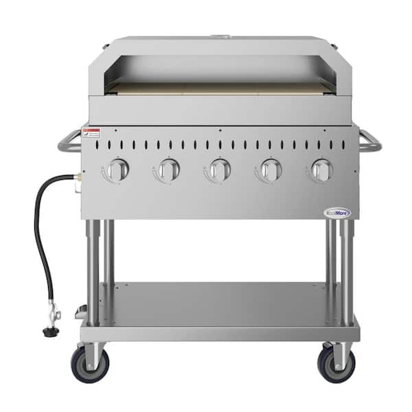 Portable Commercial Outdoor Propane Grill 36 in. with Pizza Oven in Stainless Steel