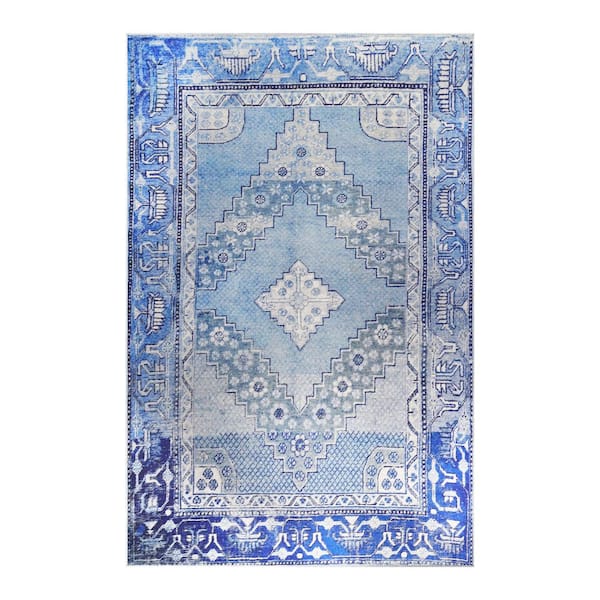 SUPERIOR Sterling Dark Blue 7 ft. 6 in. x 9 ft. 6 in. Bohemian Oriental Medallion Area Rug