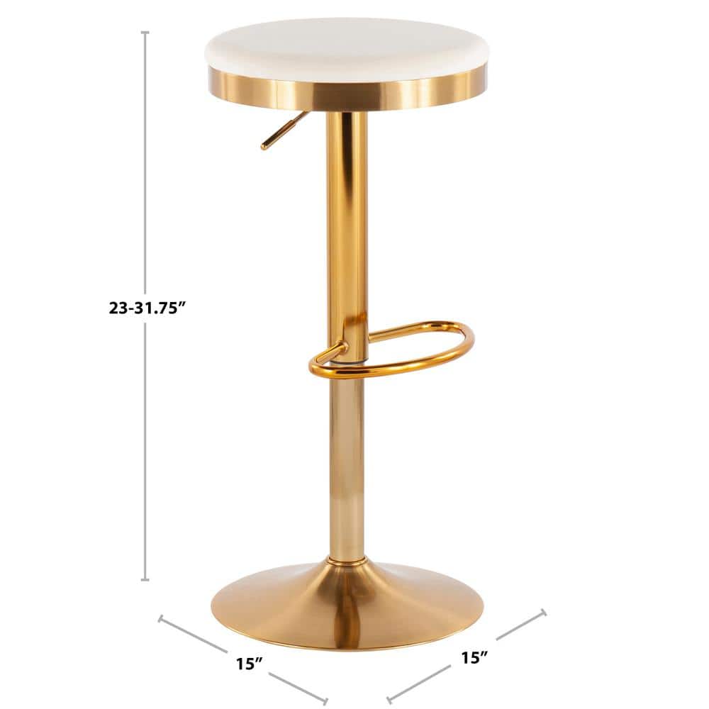 Set of 2 Gold Steel and Cream Velvet Adjustable Swivel Bar Stools