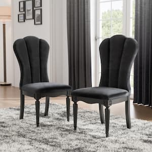 Seabliss Black Fabric Velvet Glam Dining Chair Set of 2