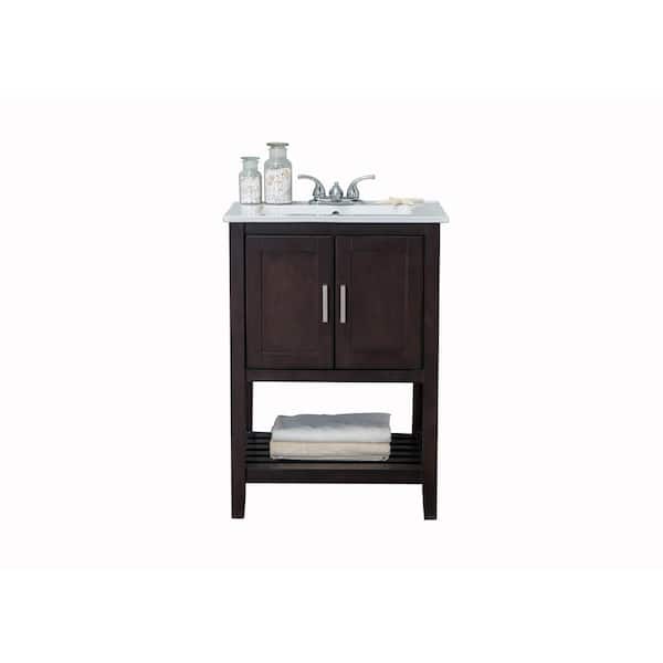 Unbranded 24 in. Bath Vanity with Single Sink Vanity Top in Antique Coffee with White Ceramic Basin