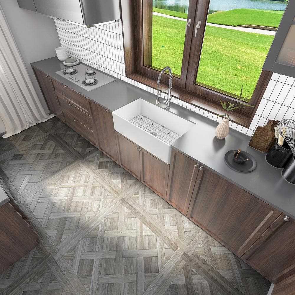 Sinber 33" White Fireclay Farmhouse Apron Kitchen Sink