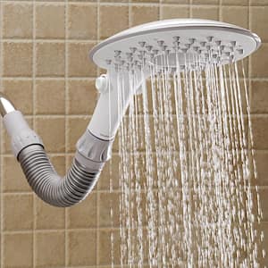 2-Spray 7.8 in. Single Wall Mount Fixed Rain Shower Head in White