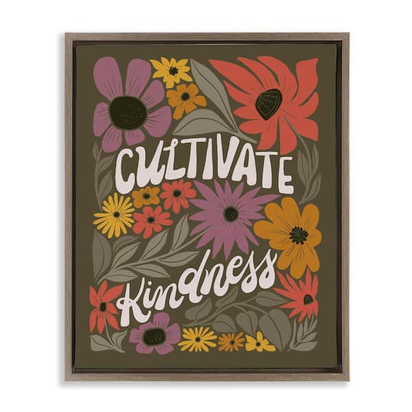 Stupell Industries Groovy Cultivate Kindness by Loni Harris Brown Floater Frame Nature Graphic Art Print 21 in. x 17 in.