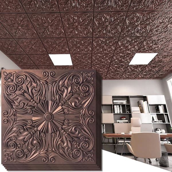 Spanish Floral Antique Bronze 2 ft. x 2 ft. Decorative Drop In Ceiling Tile (48 sq.ft./case)