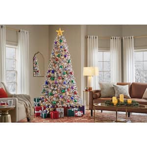 7.5 ft. Pre-Lit Led Festive Pine Flocked Artificial Christmas Tree