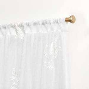 Mabel White Floral Sheer Rod Pocket Curtain, 54 in. W x 108 in. L (Set of 2)