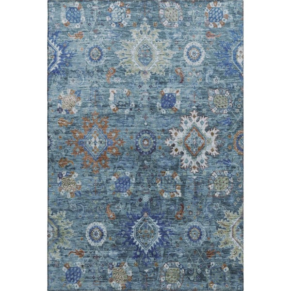 Mayfield Premium Machine Washable Abstract AMF1927 Blue 10 ft. x 14 ft. Area Rug