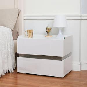 LED 2-Drawer White Top Edge Nightstand 18.7 in. H x 23.62 in. W x 15.35 in. D