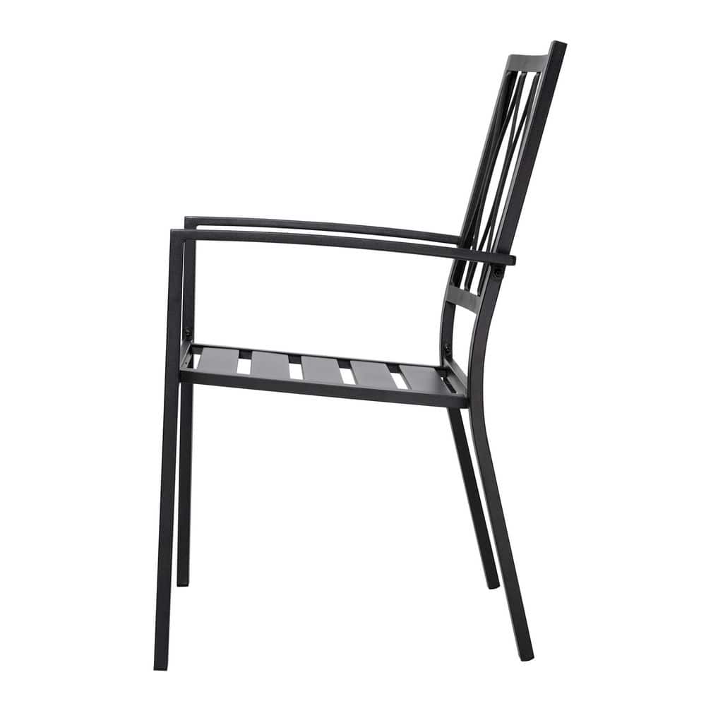 Black Iron Stackable Outdoor Patio Chairs with Lattice Design (2-Pack)