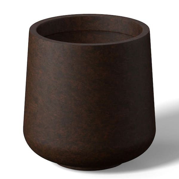 15.5 in. Large Earthy Brown Concrete Round Planter / Pot with Drainage holes
