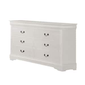 57 in. White 6-Drawer Wooden Dresser Without Mirror