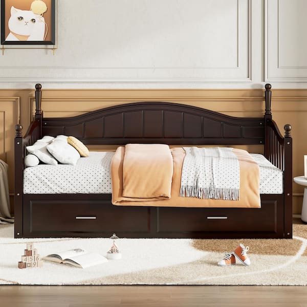 Harper & Bright Designs Convertible Espresso ​Wood Twin Size