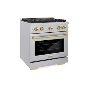 Autograph Edition 30 in. 4 Burner Gas Range in Fingerprint Resistant Stainless Steel and Champagne Bronze