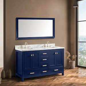 60 in. W x 22 in. D x 36.2 in. H Wood Bathroom Vanity Set in Nayy Blue with White Cultured Marble Top with Sink