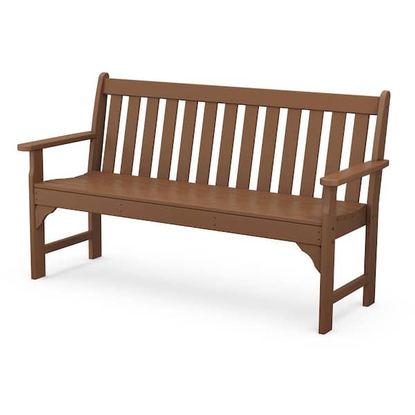 POLYWOOD Vineyard 60 in. 3-Person Teak Plastic Outdoor Bench