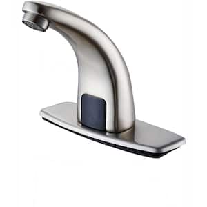Automatic Sensor Touchless Single-Hole Bathroom Faucet with Deck Plate in Brushed Nickel