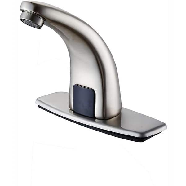 FORCLOVER Automatic Sensor Touchless Single-Hole Bathroom Faucet with Deck Plate in Brushed Nickel