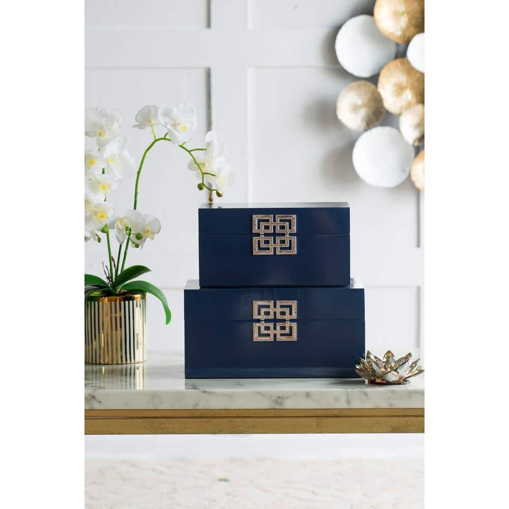 Blue Geometric Design MDF and Iron Lidded Box Set