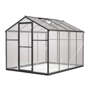 6 ft. W x 8 ft. D Aluminum Large Walk-in Polycarbonate Greenhouse for Outdoors, Green House Kit with Roof Vent, Black