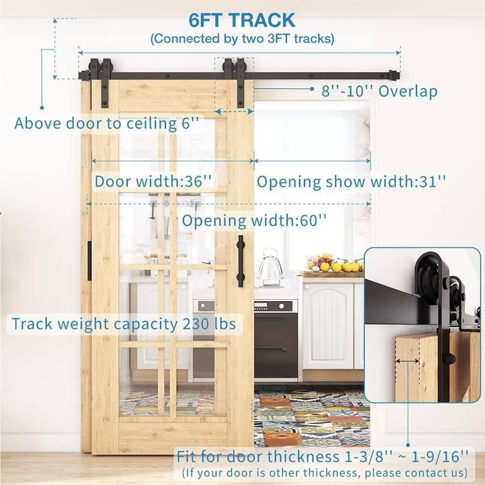 Matte Black Heavy Duty Single Bypass Barn Door Hardware Kit
