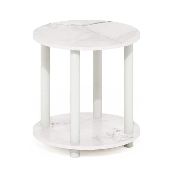 Furinno Turn-N-Tube 15.5 in. Marble White Round Wood End Table