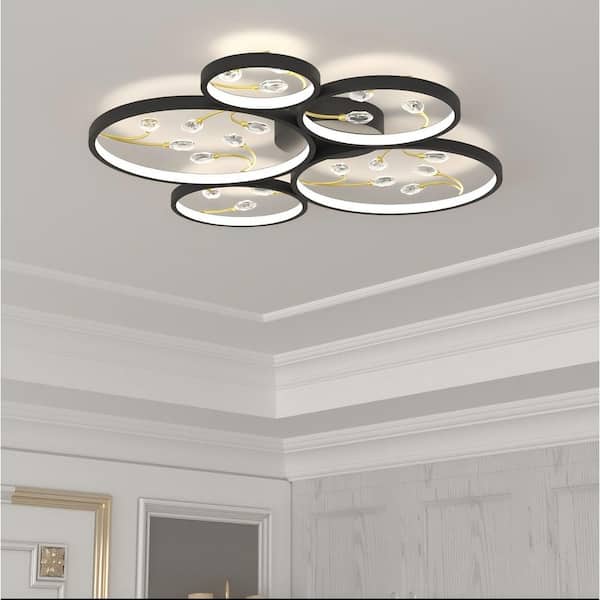 Carson 24.6 in. 5-Light Black Metal Modern Circle Integrated LED Flush Mount Lighting Bedroom Ceiling Lights Fixtures