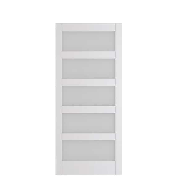 36 in.x 84 in. Frosted Glass,White,Finished, PVC Covering,MDF,Frosted Glass,5-Panel Barn Door Slab without Hardware Kits