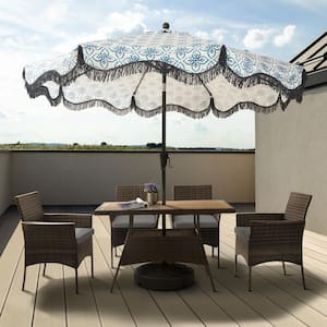 Brown 5-Pieces Rattan Outdoor Patio Dining Set with Gray Cushion and Armchair