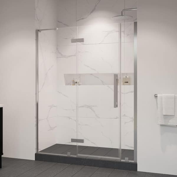 OVE Decors Tampa 60.08 in. Max Width x 72.01 in. H Pivot Alcove Frameless Shower Door in Satin Nickel