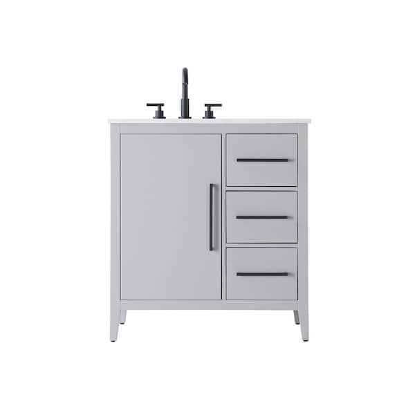 32 in. Single Sink Grey Bath Vanity with White Engineered Marble Top