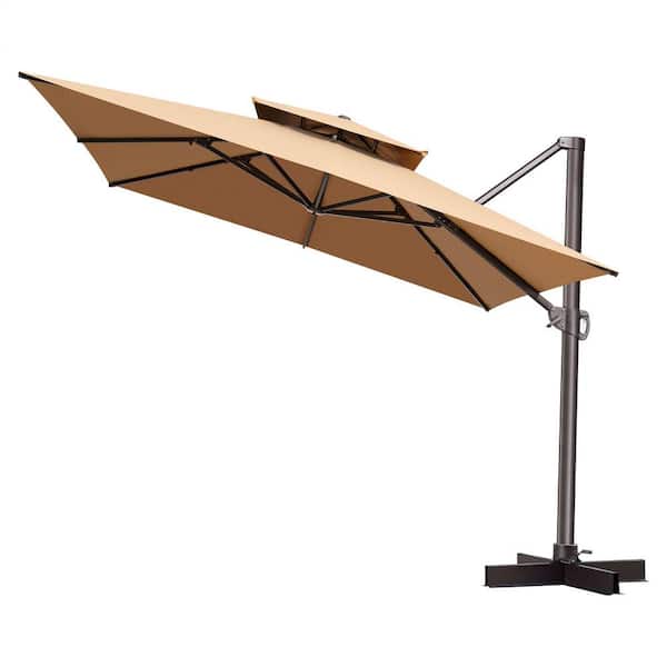 Crestlive Products 11 ft. Outdoor Double Top Square Cantilever Patio Umbrella in Tan
