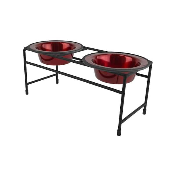 Platinum Pets Modern Double Diner Feeder with Stainless Steel Cat/Dog Bowls, Candy Apple Red