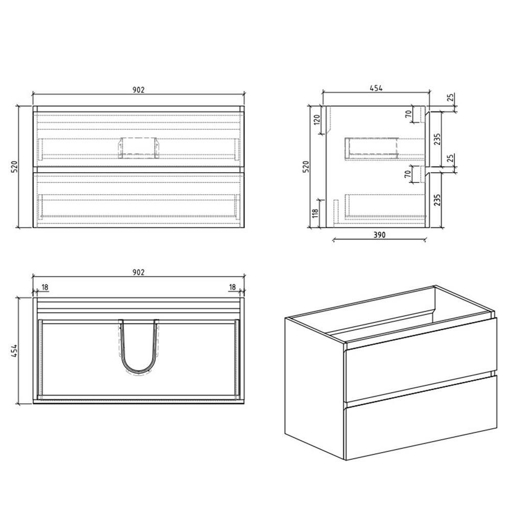 Grey Wall-Mounted Bathroom Vanity with White Resin Sink, 36"