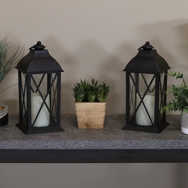 battery operated. 2 PACK HOME TRENDS Small  10" Black Lantern with Candle 