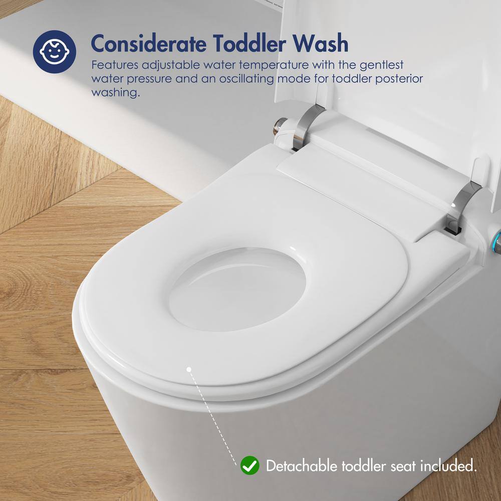 White Elongated Smart Bidet Toilet with Heated Seat and Night Light