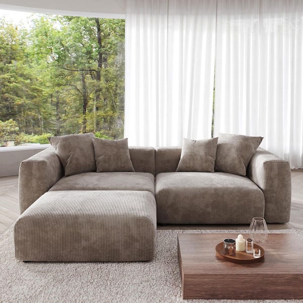 J&E Home 181 in Wide Square Arm Corduroy Modular Living Room Sofa