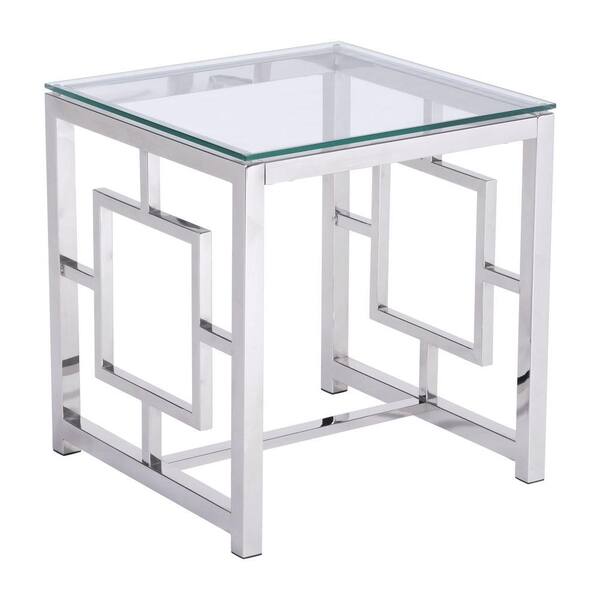 ZUO Geranium Polished Stainless Steel Glass Top Side Table