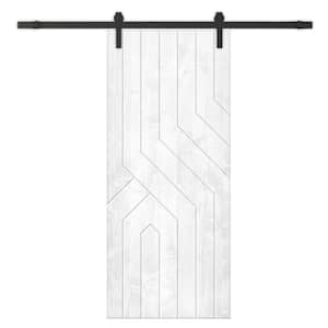 30 in. x 80 in. White Stained Pine Wood Modern Interior Sliding Barn Door with Hardware Kit