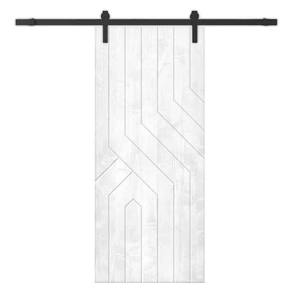 CALHOME 30 in. x 96 in. White Stained Pine Wood Modern Interior Sliding Barn Door with Hardware Kit