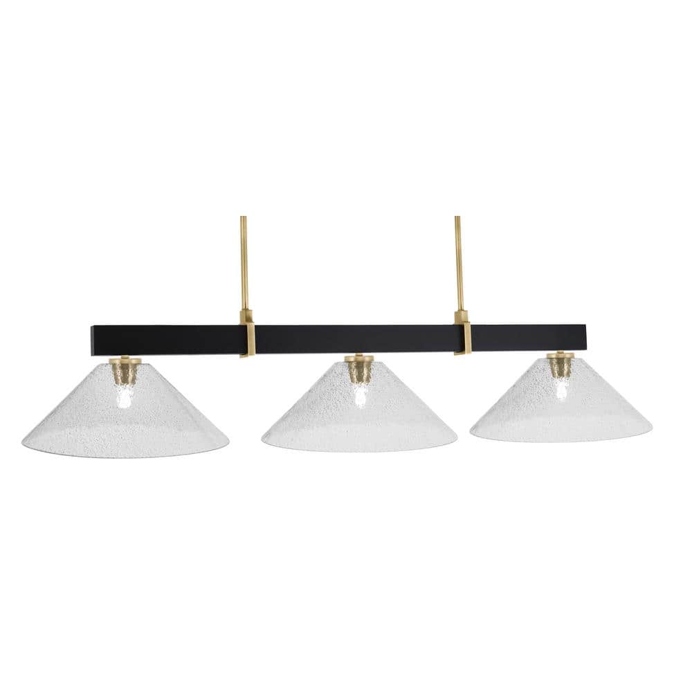 Balmore 3-Light Matte Black and New Age Brass Billiard Light with 16 in. Sm