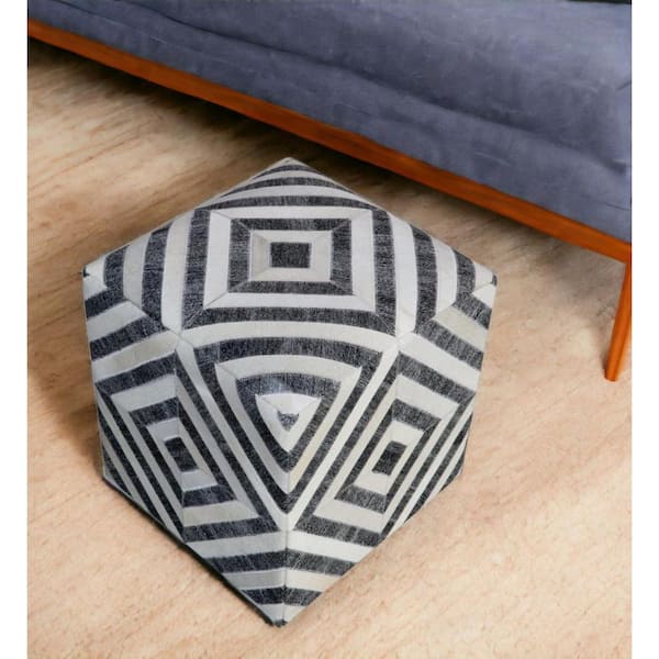 Gray and Ivory Fabric Specialty Cube Ottoman