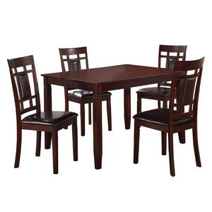 5-Piece Brown and Black Wooden and Leather Dining Set
