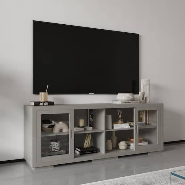 Gray TV Stand Entertainment Center Fits TV's Up to 70 in. with 4 Shelves and 4 Sliding Door