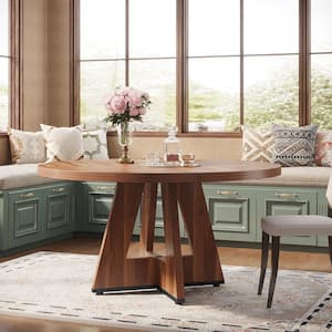 Roesler Walnut Round Dining Table, Wood 47 in. Pedestal Stylish Dining Table for 4, A Blend of Function and Aesthetics