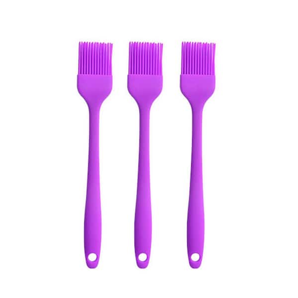 Silicone Purple Basting Brush Set for BBQ Cooking Baking Grilling Food Grade Heat Resistant Handle 3 Pieces