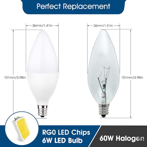 YANSUN 40-Watt Equivalent 5W C37 Non-Dimmable LED Candle Light Bulb E12 Base in Warm White 3000K (6-Pack)