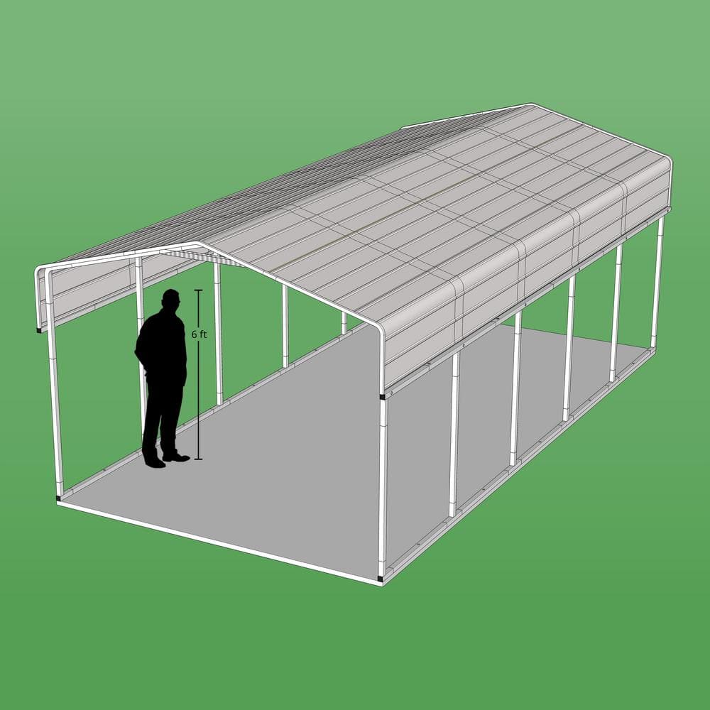 Gray Galvanized Steel Carport with Corrugated Roof Panels