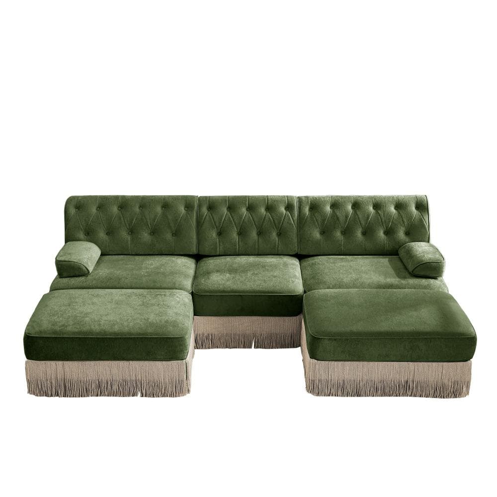 Home Decorators Collection U-Shaped Chesterfield 3-piece Velvet Modular Sectional Sofa with Button Tufted & Tassel
